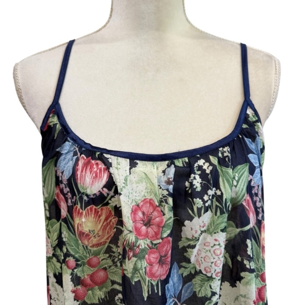 Floral Print Cotton Papinelle Chemise - Navy and Pink XL - Picture 7 of 13